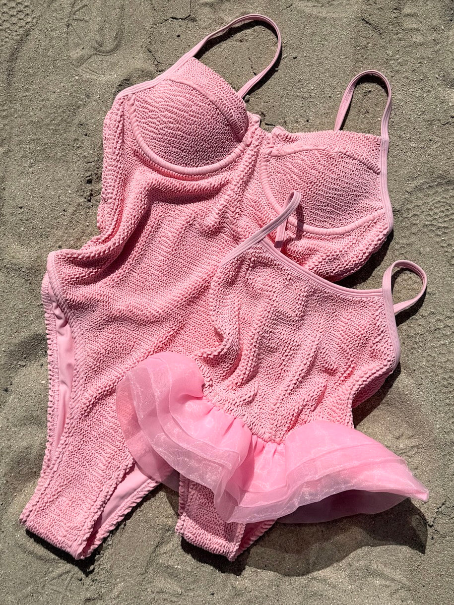 Tulla Crinkle Swimsuits in blush for adult and Kids
