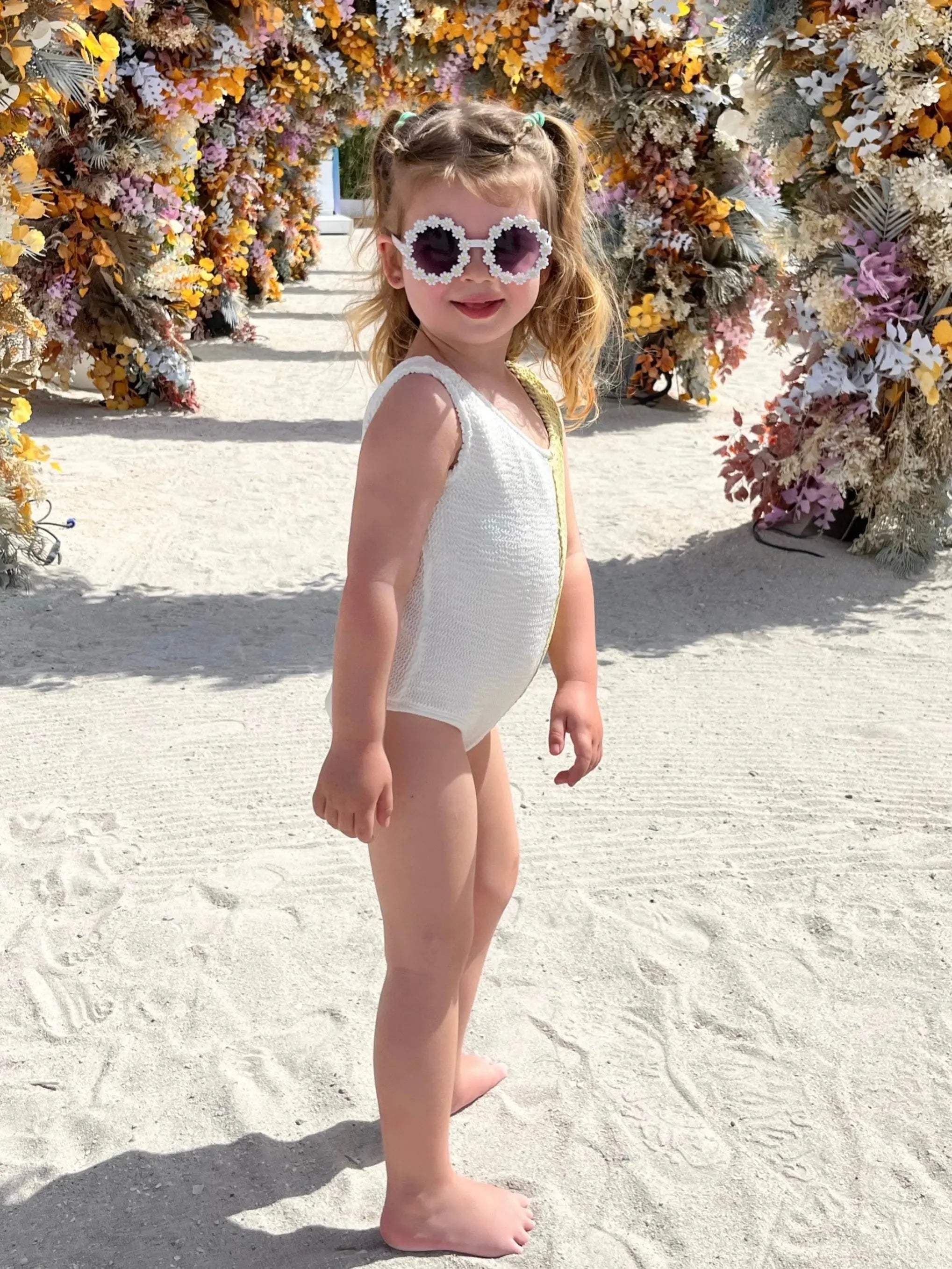 Signature Kids Block Swimsuit - White & Sage - Match Me Swimwear