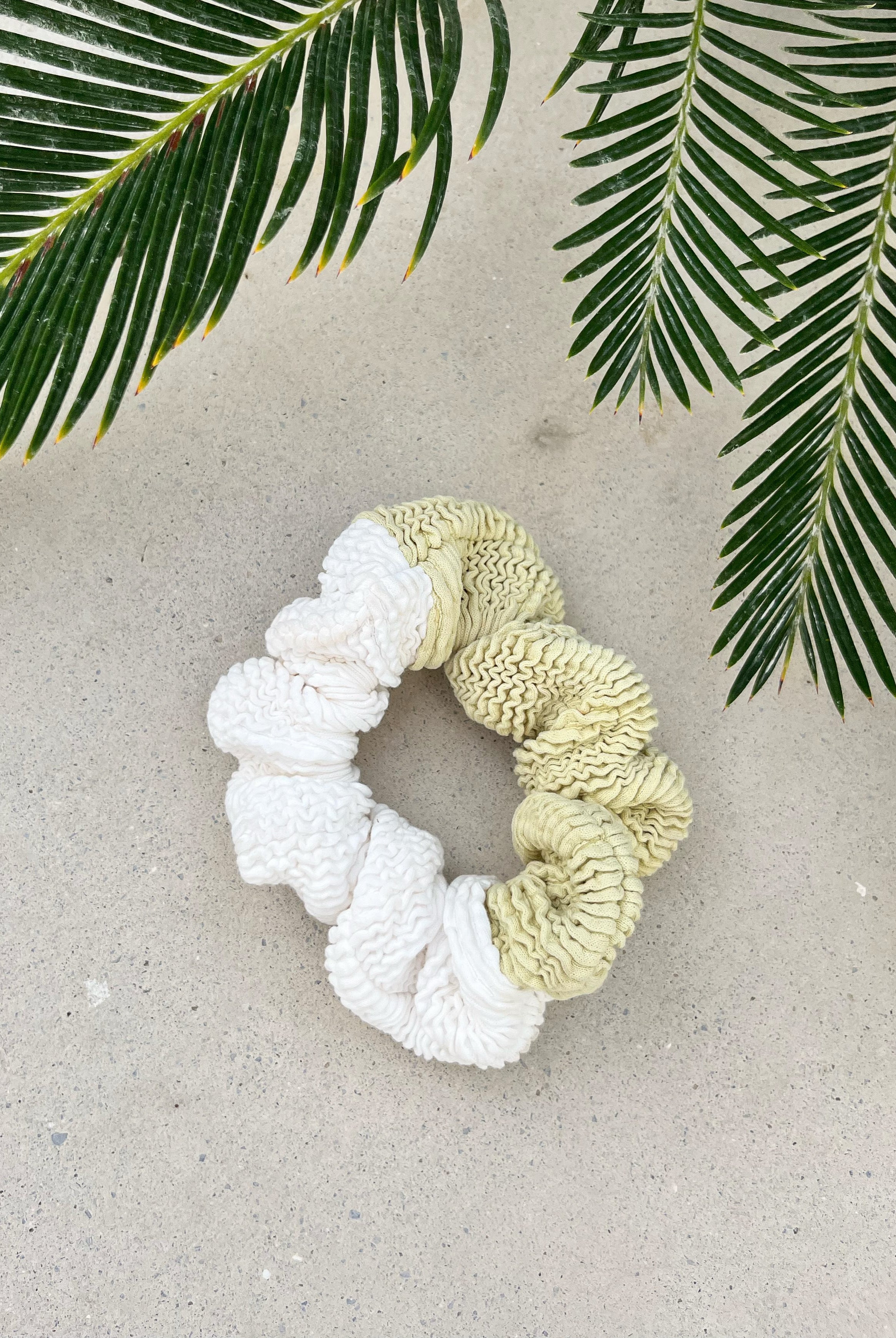 Crinkle Scrunchie - Signature Block - White & Sage - Match Me Swimwear