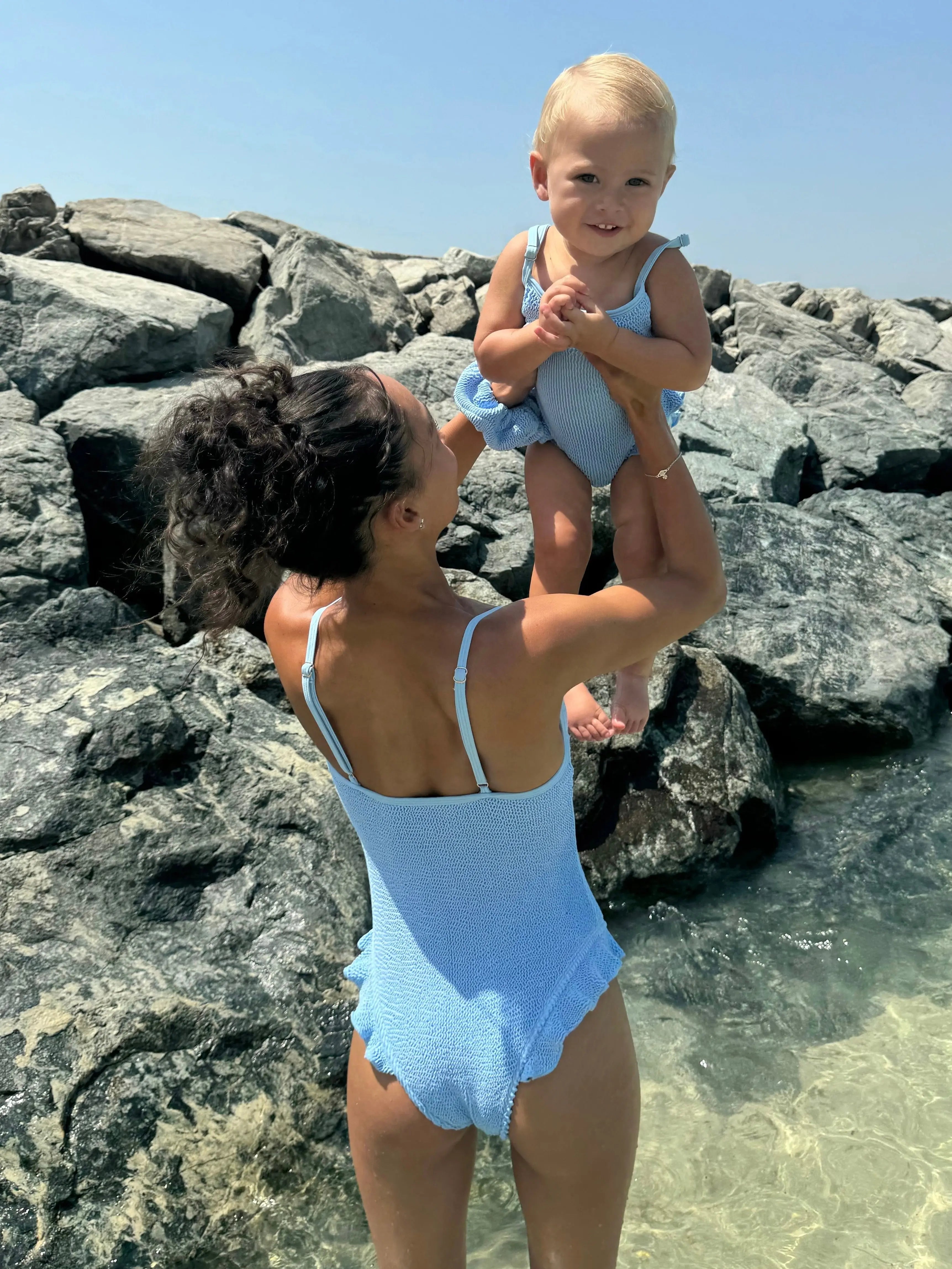 Utopia Crinkle Matching Swimsuits - Blue