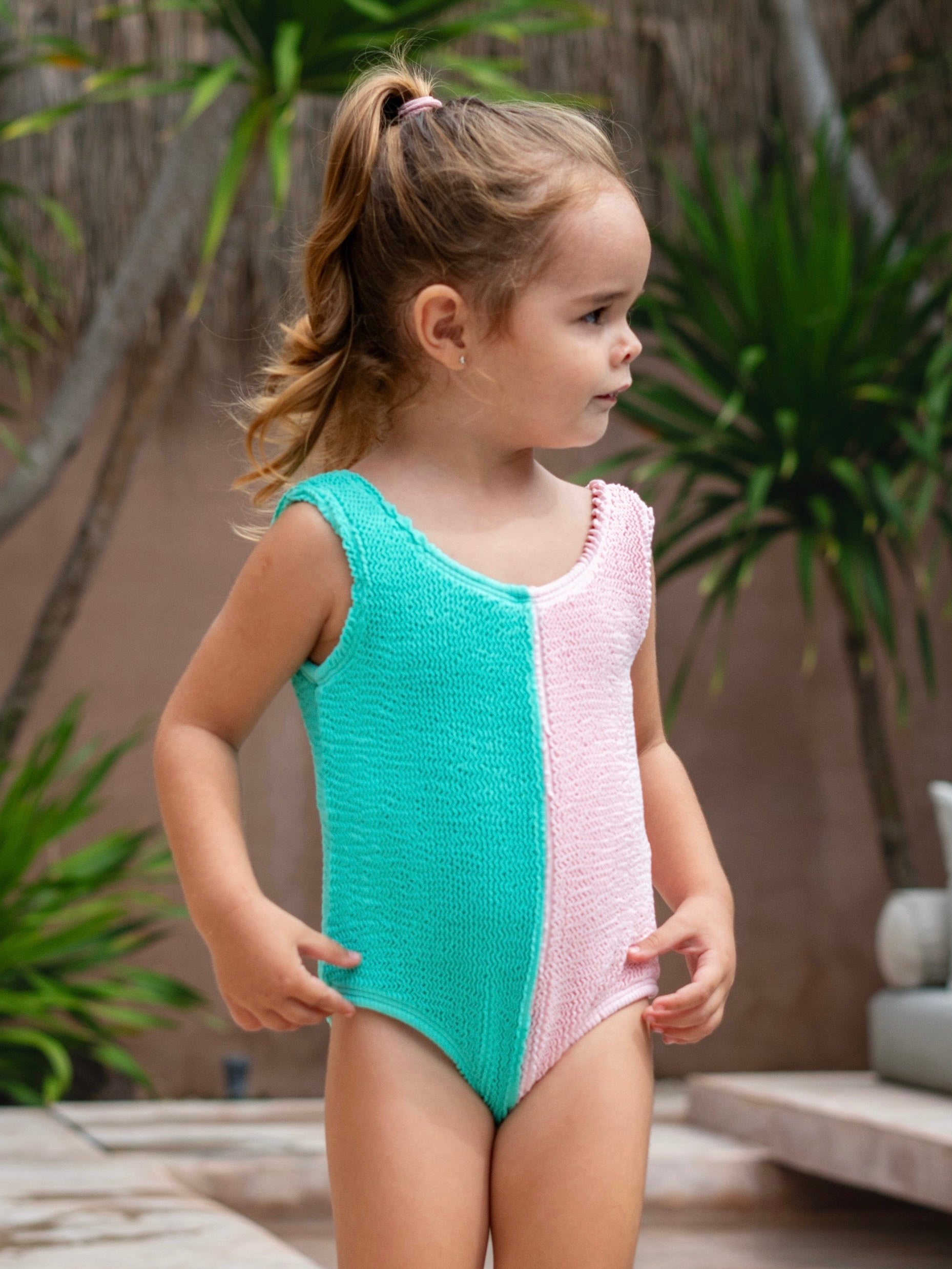 Kids Nova block crinkle swimsuit
