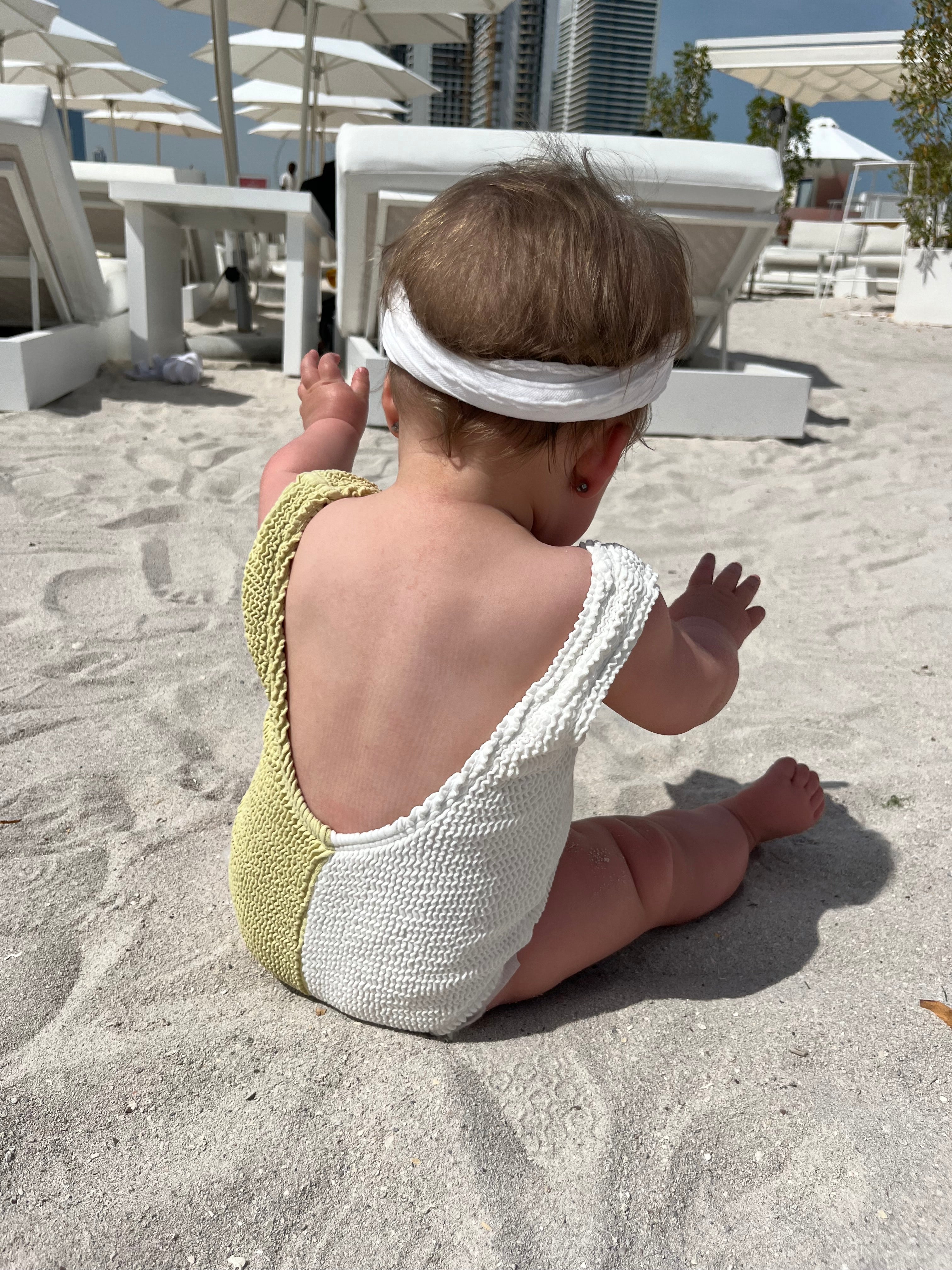 Signature Kids Block Swimsuit - White & Sage - Match Me Swimwear