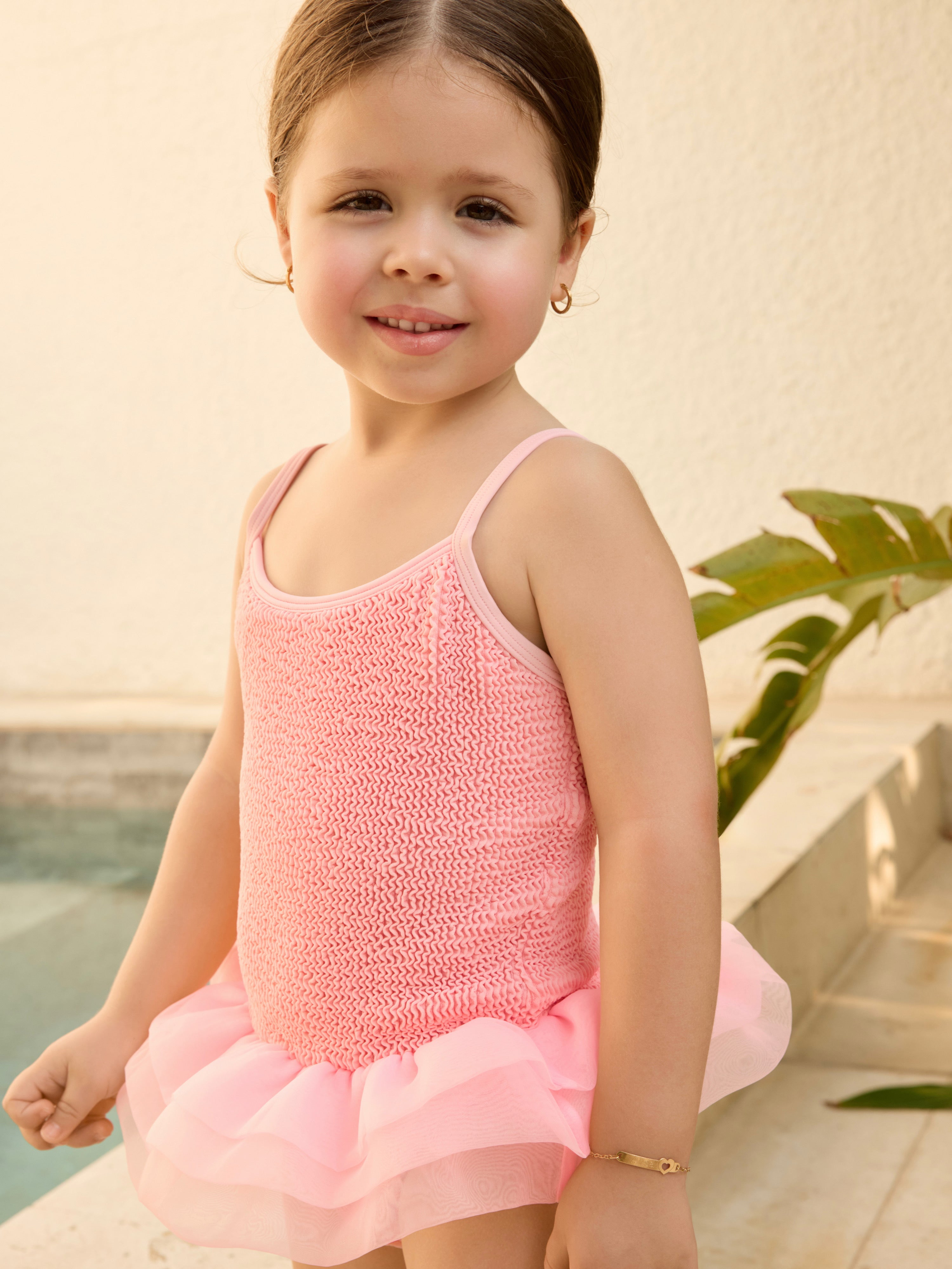 Tulla Kids Swimsuit with 3-tier tutu, premium crinkle fabric, fully lined, with adjustable straps