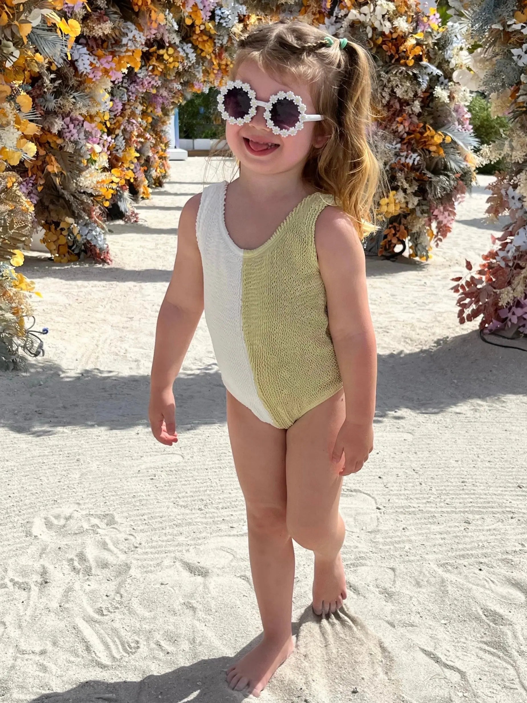 Signature Kids Block Swimsuit - White & Sage - Match Me Swimwear