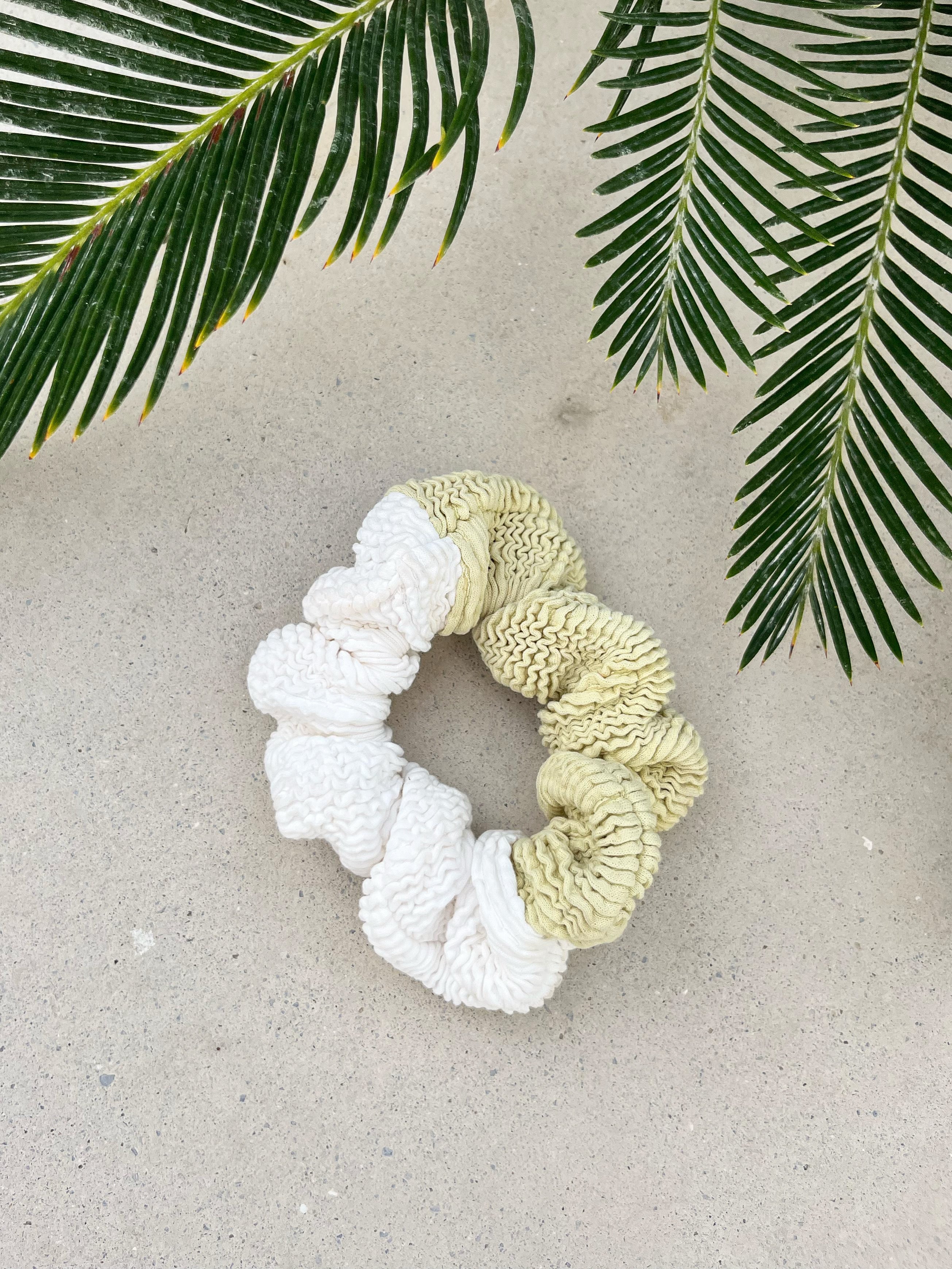 Crinkle Scrunchie - Signature Block - White & Sage - Match Me Swimwear