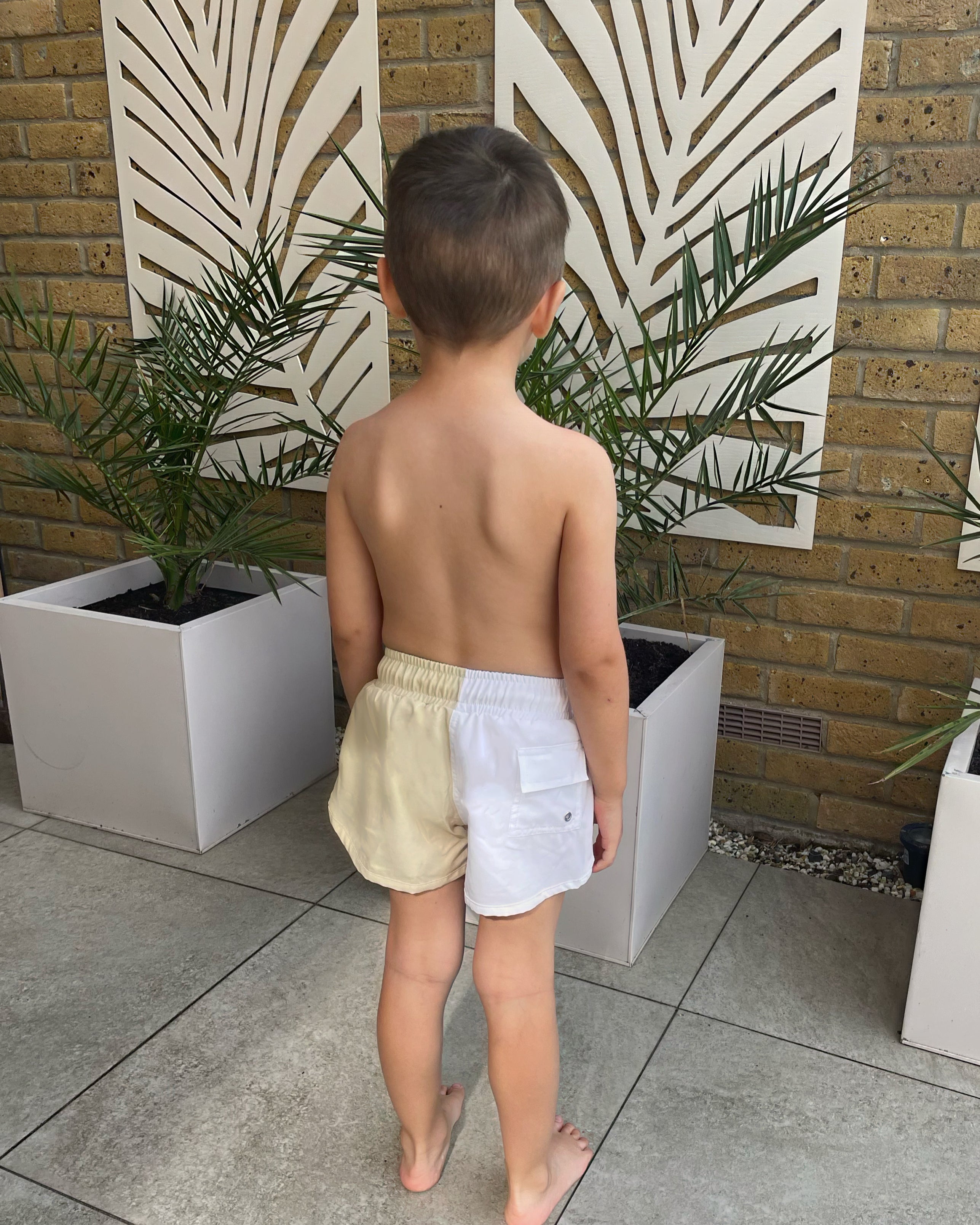 Signature Kids Block Swim Shorts - White & Sage - Match Me Swimwear